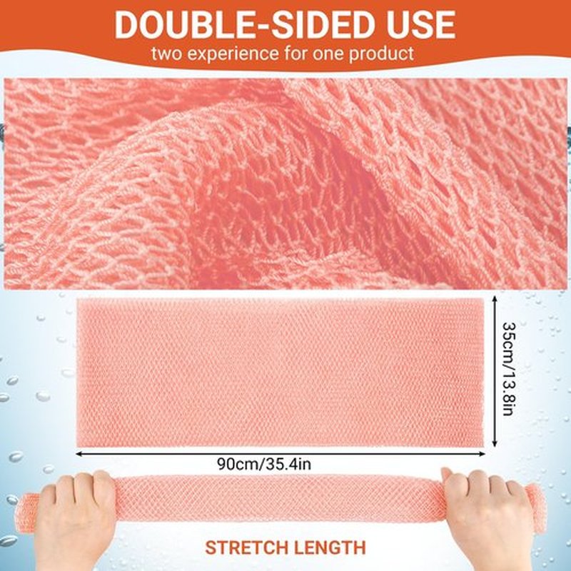 Geiserailie African Long Bathing Net Sponge Long Net Shower Body Scrubber Back Scrubber Skin Smoother Net Bathing Sponge for Daily Use or Stocking Stuffer (Light Pink)