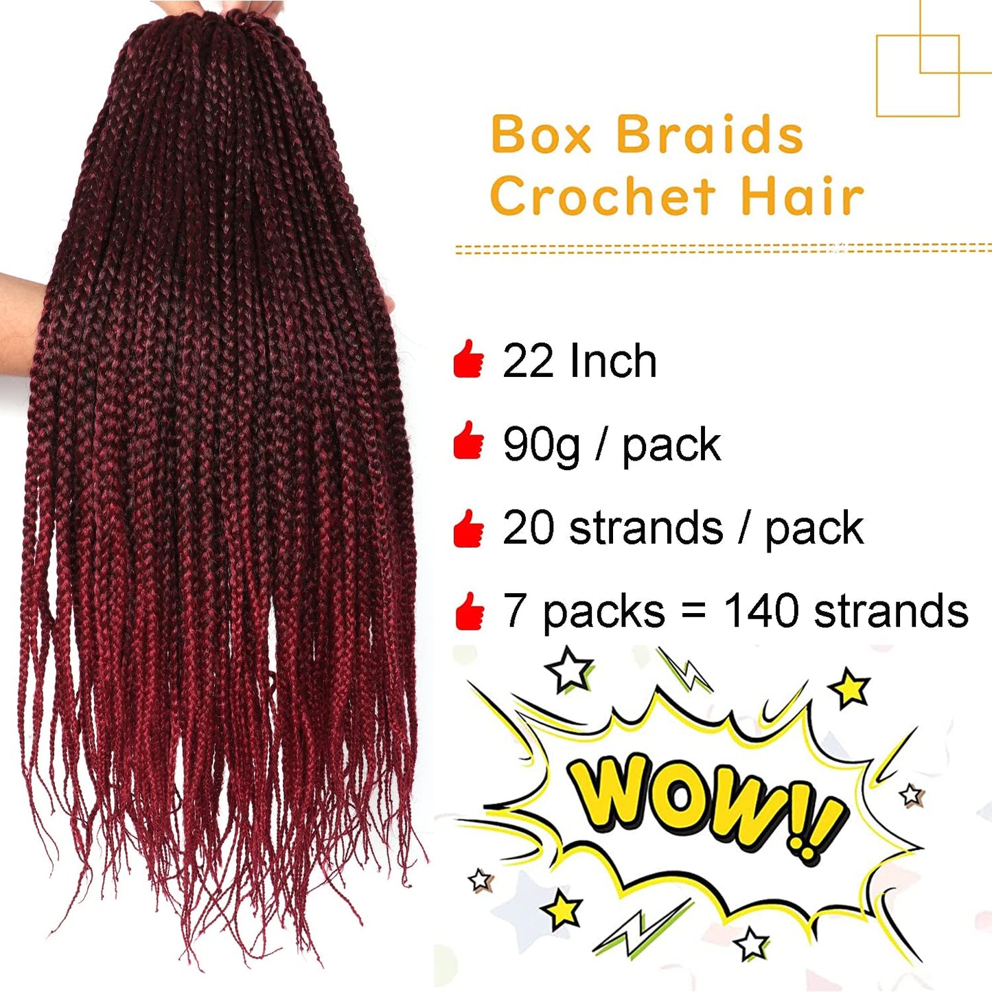 7 Packs Goddess Box Braids Crochet Hair 22 Inch Prelooped Crochet Box Braids Crochet Hair for Black Women Braiding Hair (22 Inch 7 Packs, 1B/Bug)