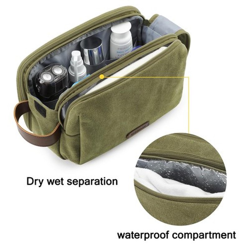 BAGSMART Toiletry Bag for Men, Canvas Travel Toiletry Organizer Dopp Kit Water-resistant Shaving Bag for Toiletries Accessories (Green, Medium)