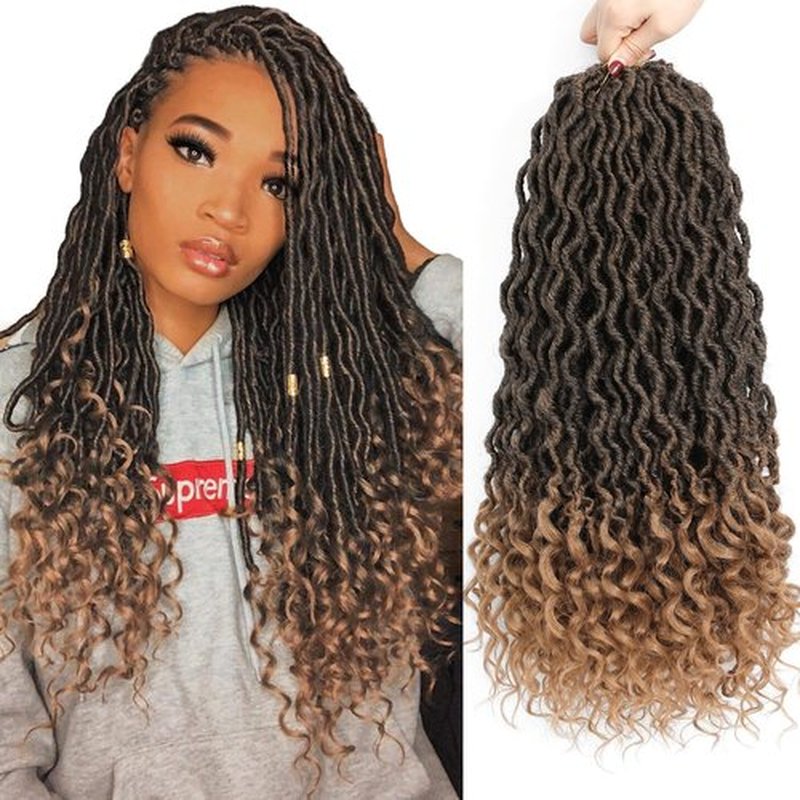 Karida Faux Locs Crochet Hair 18 Inch, 8 Packs Pre Looped Goddess Locs Crochet Hair, Wavy Crochet Faux Locs With Curly Ends, Boho Faux Locs Crochet Hair For Black Women (18 inch, T27#)