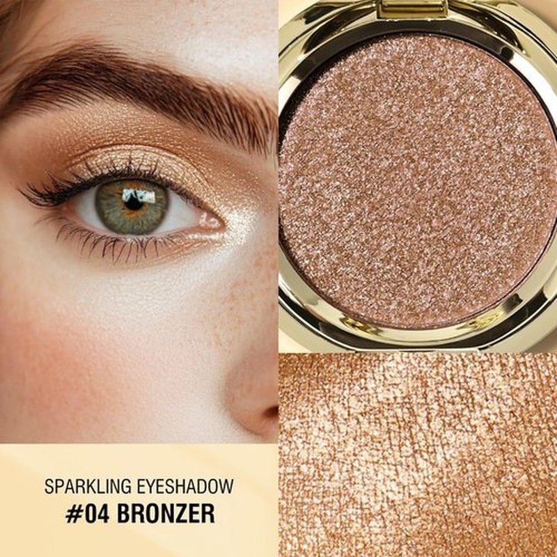 KYDA Single Glitter Eyeshadow, Sparkling Bronzer Gold Eyeshadow, Golden Brown Pressed Powder Eyeshadow, High Pigment Sparkling Eyeshadow Compact, Lightweight Blendable Pearl Eyeshadow, Bronzer
