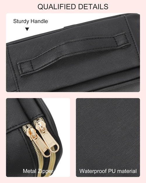Relavel Small Makeup Bag, Makeup Brush Cosmetic Organizer, Portable 2 Layer Travel Makeup Organizer, Cosmetic Bag for Women, Handbag Purse Pouch, Compact Capacity for Daily Use (Black)