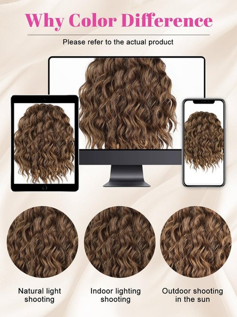 ALXNAN Wavy Curly Ponytail Extension, 8" Mix Brown & Blonde Drawstring Ponytail for Black Women Short Soft Natural Synthetic Hairpiece Thick For Daily Use