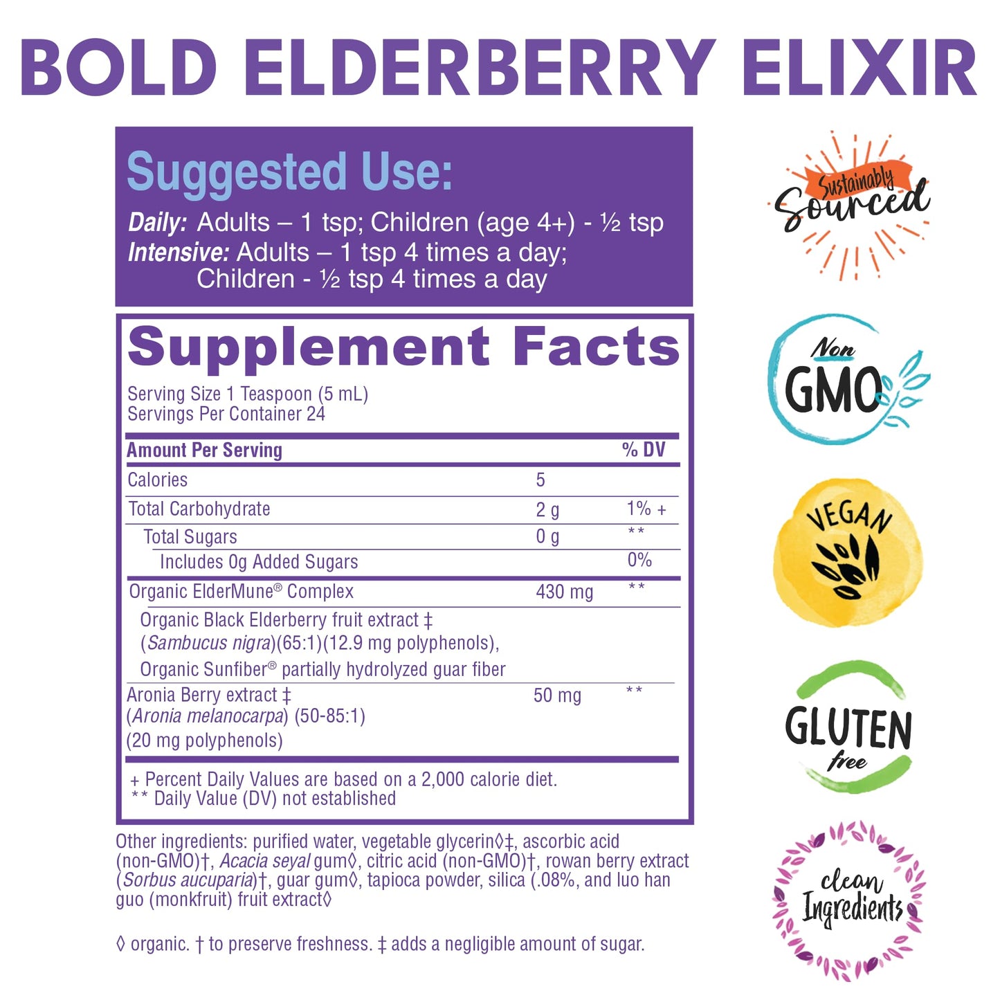 Bold Botanica Elderberry Elixir – 65X Concentrated Extract – Sugar-Free & Kid Friendly – Immune Support Elderberry Syrup for Kids & Adults with Aronia Berry & Monk Fruit – 4 fl oz