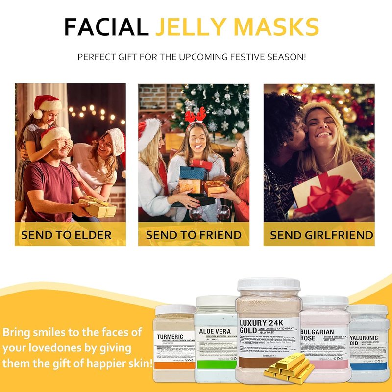 Hydrating Jelly Facial Mask Powder Set | Hyaluronic Acid, Rose, 24K Gold, Aloe Vera - Deep Cleansing & Moisturizing