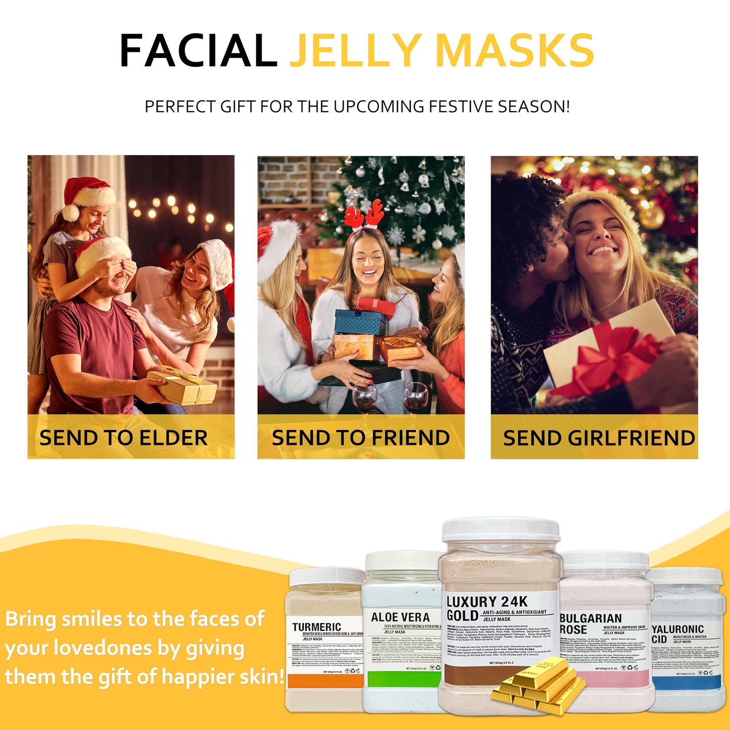 Ouhans Jelly Mask Powder for Facials,24k Gold Jelly Masks for Facials Professional,Peel off Rubber Mask,Anti Aging,Moisturizing,Hydrating,Jelly Face Mask,with Double-ended Silicone Brush,23 Fl Oz