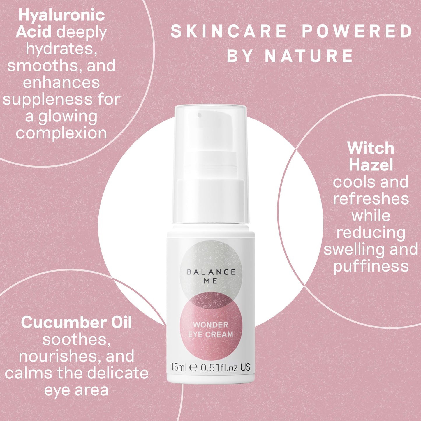 Balance Me Wonder Eye Cream for Dark Circles, Puffy Eyes Treatment with Hyaluronic Acid, Witch Hazel & Cucumber Oil, Anti-Aging, Anti Wrinkle Eye Cream, (1 x 0.5 fl oz)
