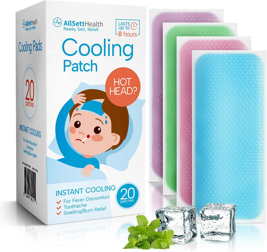 Cooling Patches for Kids - 20 Pack Fever Relief Stickers | Minty Cool, Multi-Color Baby Pads for Hot Weather & Headaches