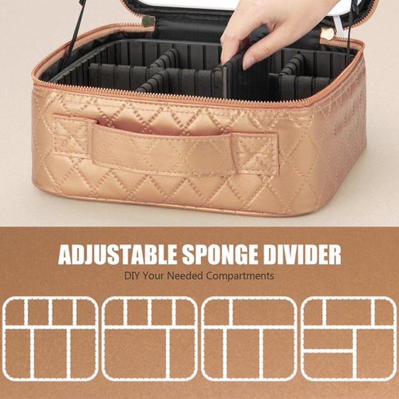 Extrei Gent Traveling Makeup Train Case with LED Lighted Mirror, Portable Waterproof 3-Color Adjustable Brightness Professional Makeup Bag with Dividers Makeup Brush Accessories and Toolkit