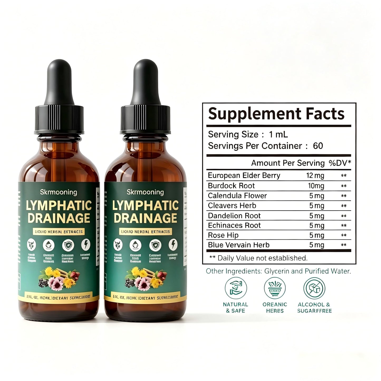 Lymphatic Drainage Drops - 2Pcs Organic Lymphatic Drainage Supplement, Supports overall fluid balance & daily wellness, Ease feelings of temporary bloating & Vitality, Enhances Clarity ,2 Fl oz