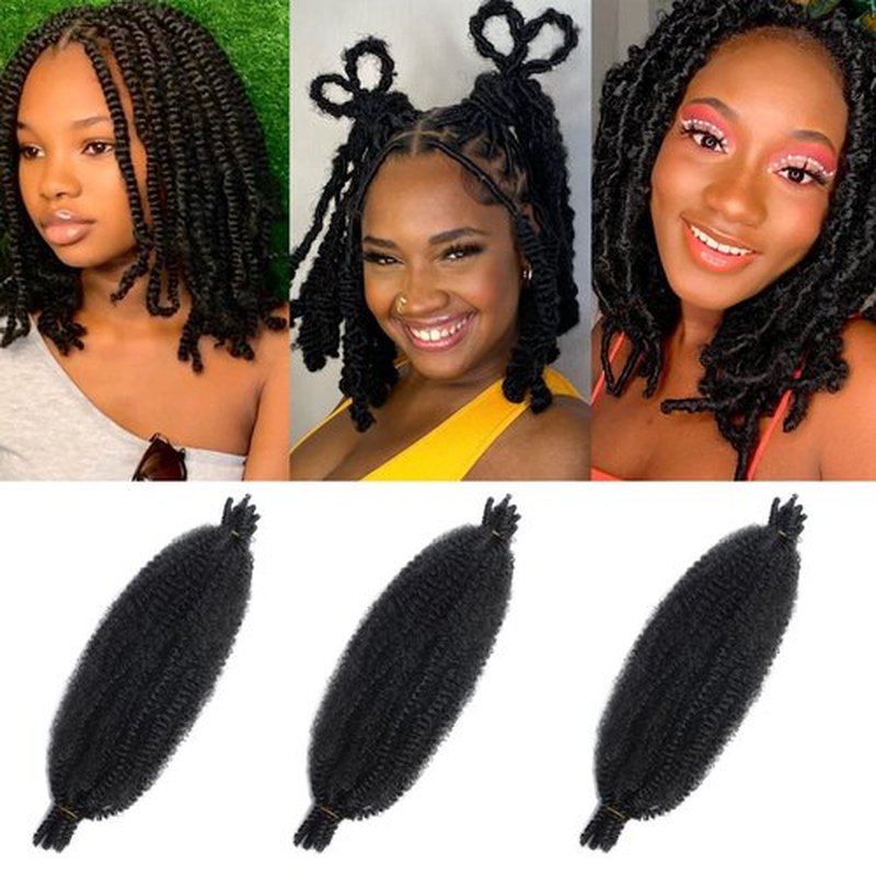 Marley Hair 16 Inch 3 Packs Cuban Twist Hair Marley Twist Braiding Hair Black Springy Afro Twist Hair Pre Fluffed Spring Twist Hair Synthetic Curly Braiding Hair Extensions for Black Women
