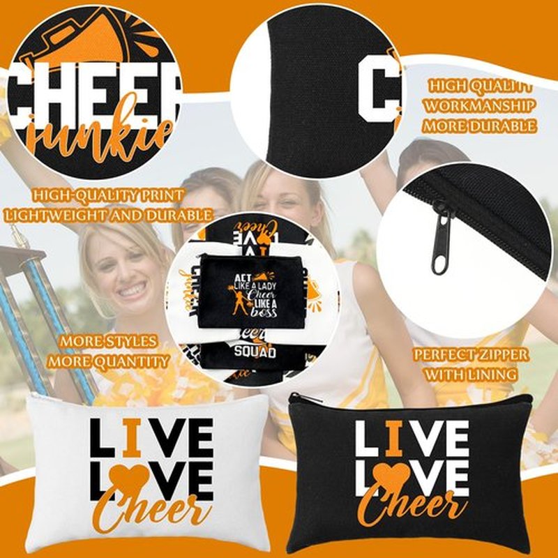 Pinkunn 20 Pcs Cheer Makeup Bags Bulk Cheerleader Gifts for Women Canvas Cheer Cosmetic Pouch Toiletry Zipper Makeup Case Cheerleading Portable Travel Pouch Cheer Team Accessories(Orange)