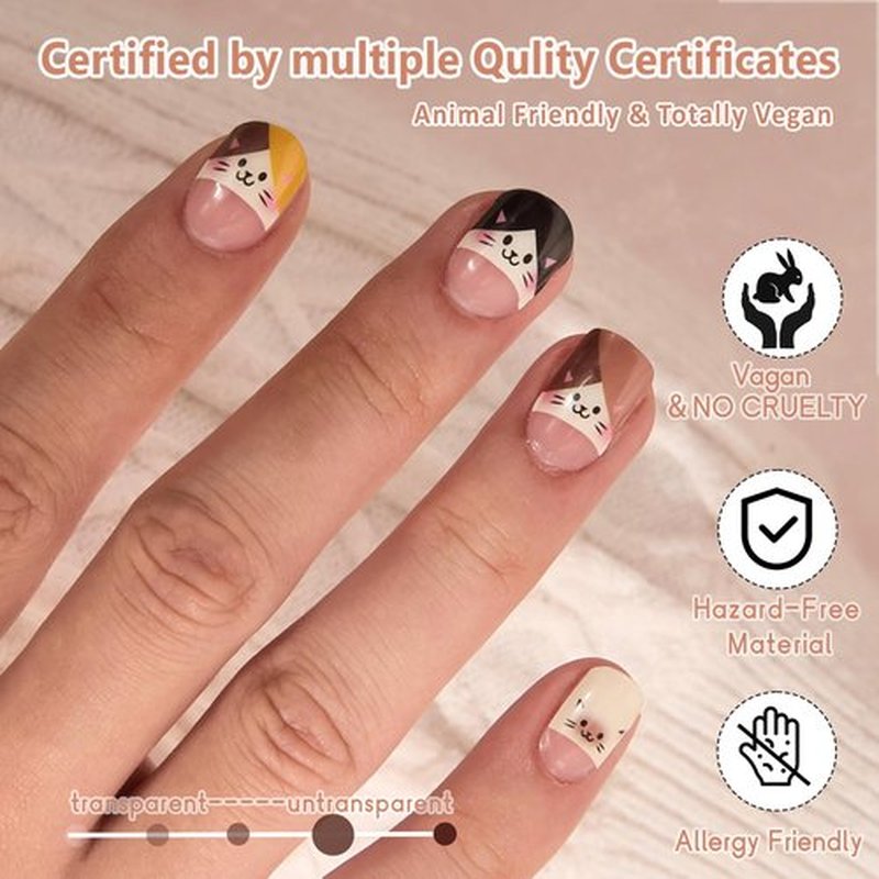 GelMala Gel Nail Strips Cute French Design with Kitty French Tip Gel Nail Stickers, Long Lasting, Easy to Apply & Remove -Gel Nail Strips for Nails Manicure Nail Wraps，Easy for begginners (Kittens)