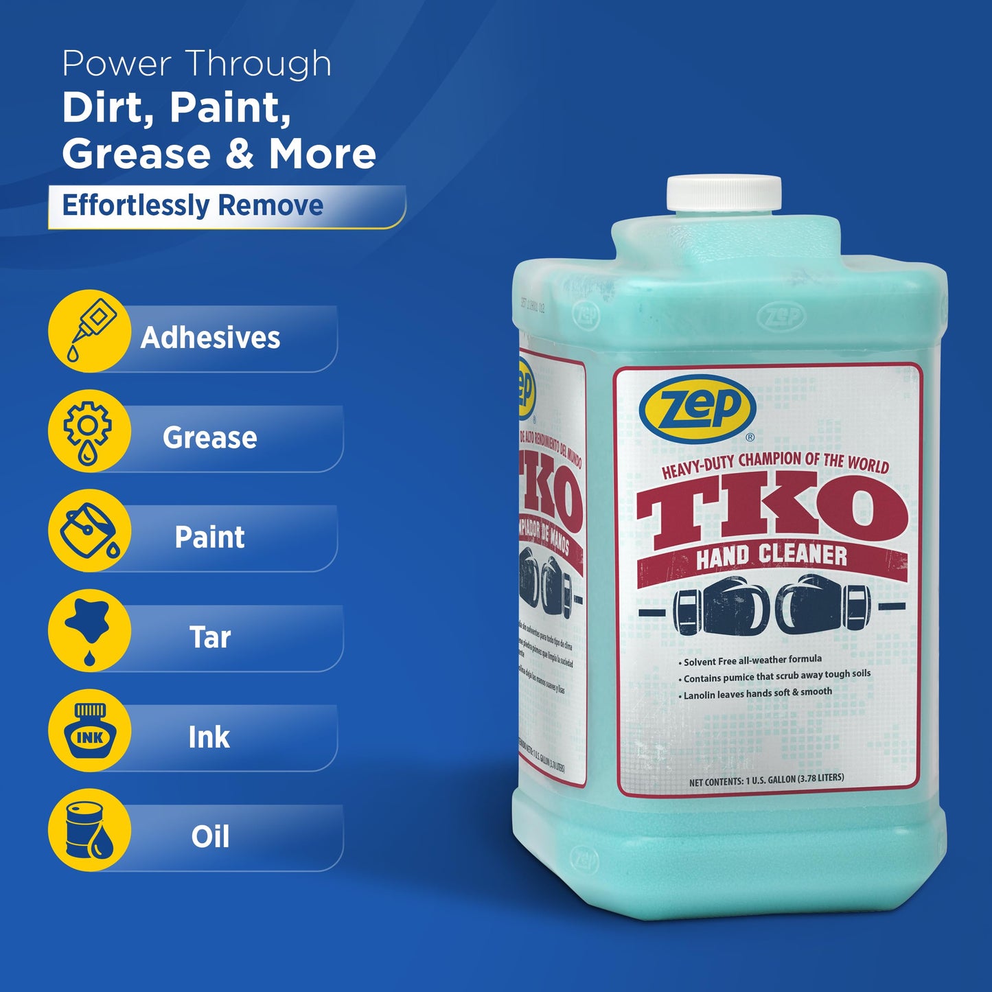 Zep Heavy-Duty TKO Industrial Hand Cleaner - 1 Gallon (Case of 4) - 1049524 - For Industrial Professionals Such As Mechanics, Four Pumps Included