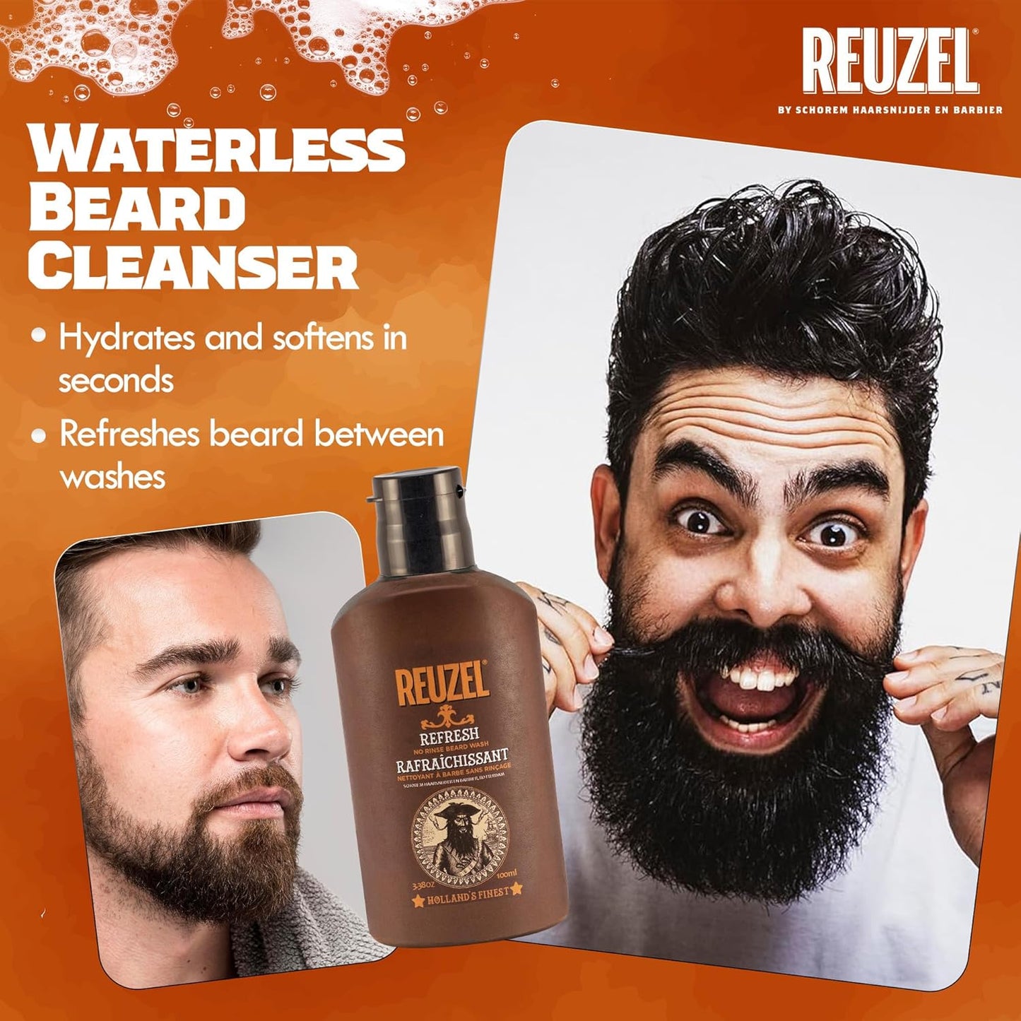 Reuzel Refresh No Rinse Beard Wash, Mens Beard Wash, 200 ml