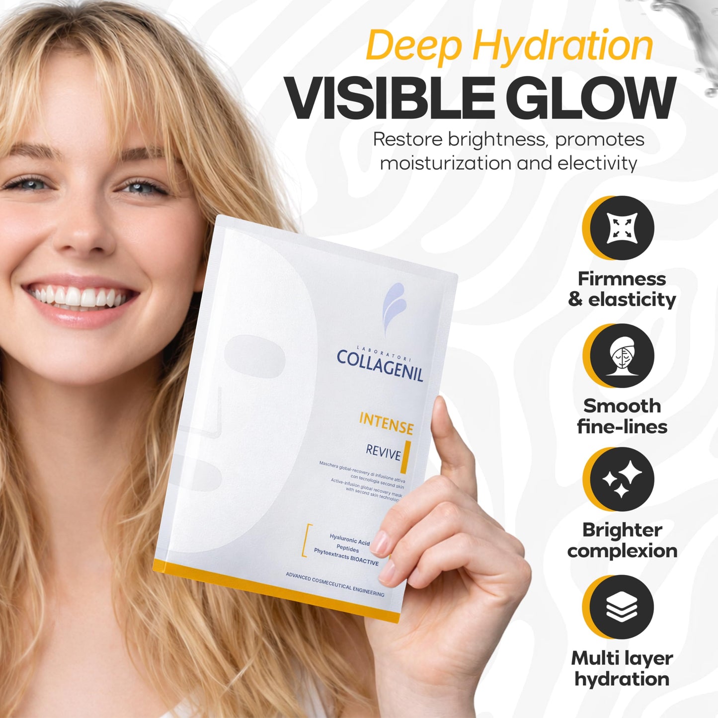 COLLAGENIL Intense Revive Global Recovery Face Mask, Hyaluronic Acid & Peptide Complex, Brightening & Moisturizing, Post-Treatment Care, Single-Use Lyocell Masks, 0.6 fl oz, 3 Count