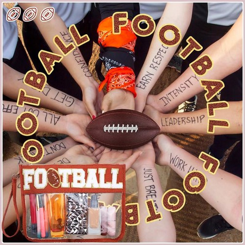 Hillban 2 Pcs Football Accessories Football Organizer Gift Bags for Women Mom Chenille Letter Makeup Bags Football Pouch Rugby Treat Snacks Bags for Football Party Supplies Sport Event Favor