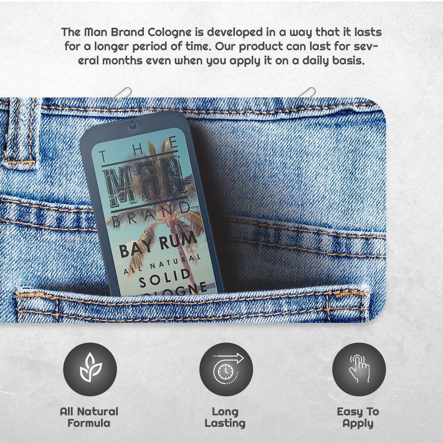 The Man Brand Bay Rum Solid Cologne for Men (3/4 oz) - Wax Cologne Balm - Warm Bay Rum & Coconut Scent -Alcohol-Free Travel-Size Alternative to Spray Cologne