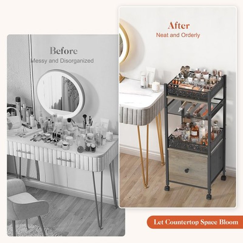 Makeup Organizer, Large Skincare Organizers, Make Up Organizers for Vanity, Makeup Storage Cosmetic Organizer with Drawer, Bathroom Vanity Organizer Makeup Holder Cart for Skin Care Hair Tool Beauty