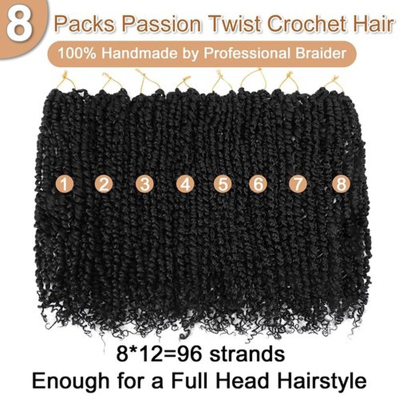 Roalnce Passion Twist Crochet Hair Pre-twisted Hair Extensions Pre Looped Synthetic Braids for Black Women 8 Packs 8 Packs 18 Inch