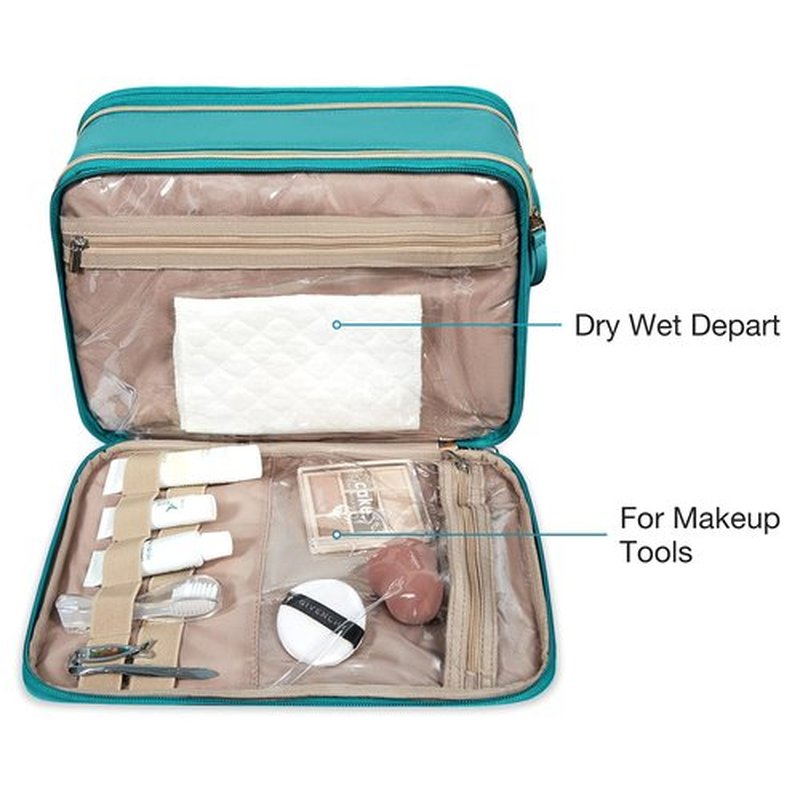 BAGSMART Large Toiletry Bag, Travel Makeup Organizer Water-resistant Makeup Cosmetic Bag Travel Bag for Accessories, Shampoo, Full Sized Container, Toiletries (Teal, Large)
