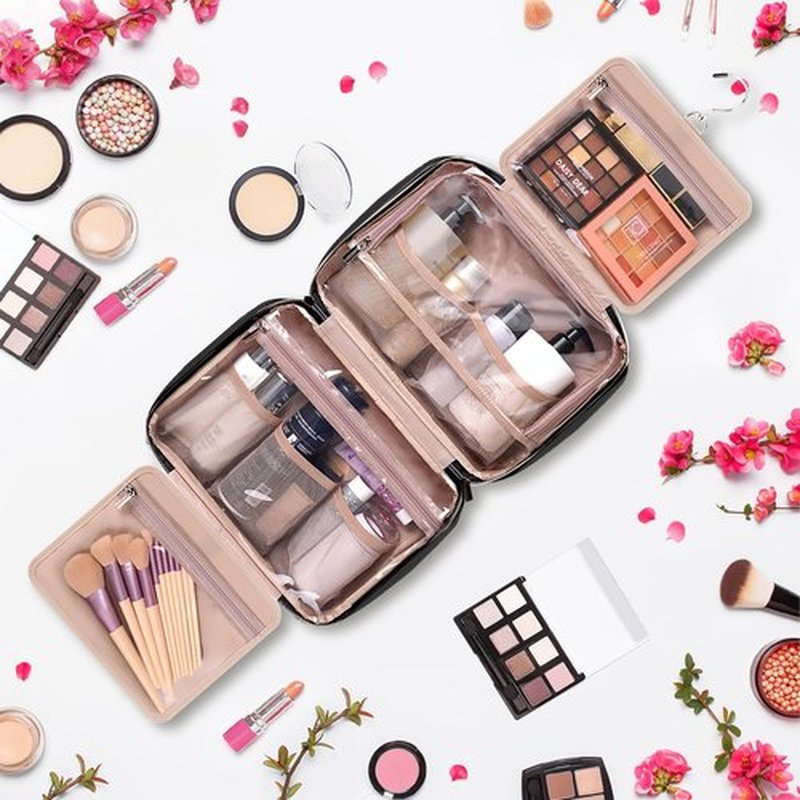 HXLGMD Travel Toiletry Bag for Women, Portable Makeup Cosmetic Bag with Hanging Hook, Travel Essentials 3 in 1 Packing Organizer Travel Bag for Accessories, Shampoo, Full-size Container, Toiletries