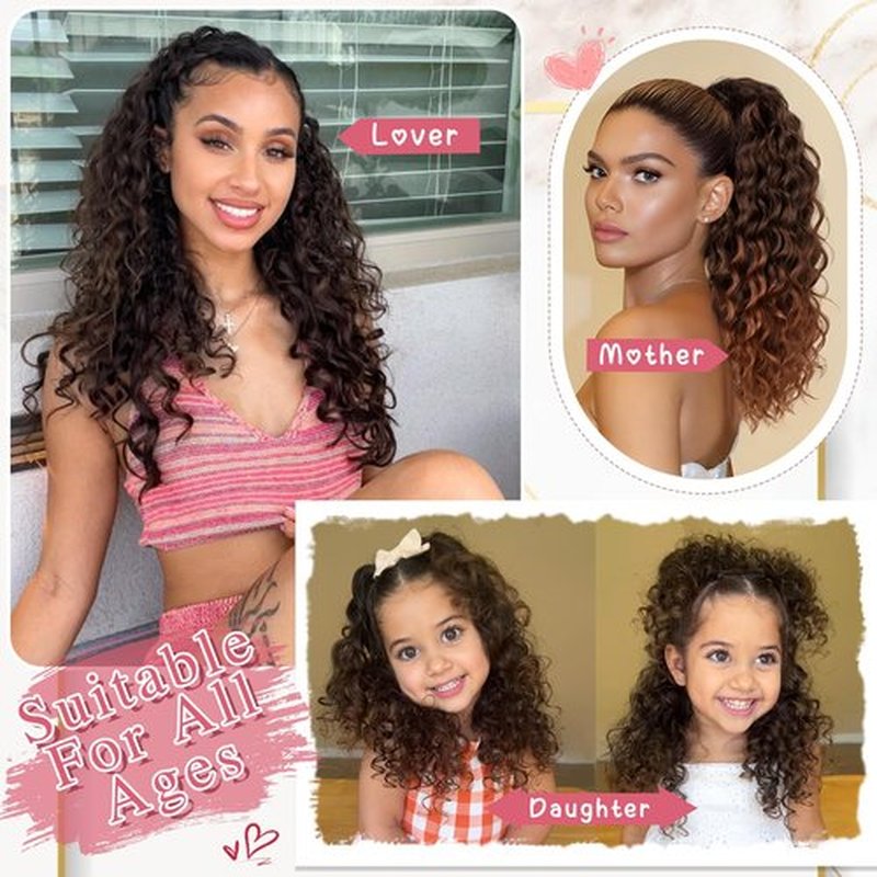 HMD Curly Ponytail Extension Drawstring Ponytail for Black Women Black with Ginger Curly Clip in Hair Extensions 18 Inch Ponytail Extension Synthetic Hairpiece for Daily Party(1BH27)