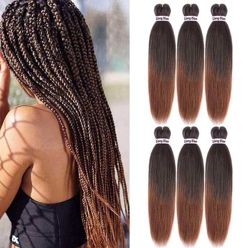 Liang Dian Pre-Stretched Braiding Hair 22 inch 6 packs Hot Water Setting Synthetic Hair Crochet Braiding Hair Extension (Ombre Brown)