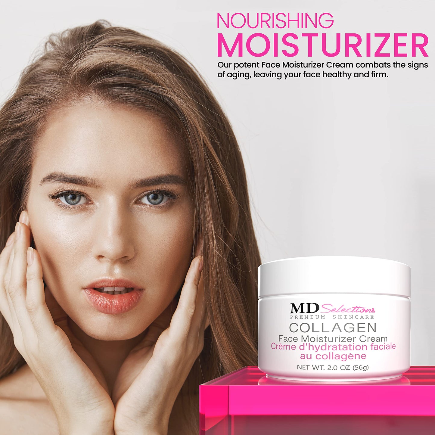 MD Selections Collagen Facial Cream, Face Moisturizer Cream for Dry Skin Vegan Anti Aging Crème d' hydratation faciale au collagène, Collagen Face Cream, 2 fl oz