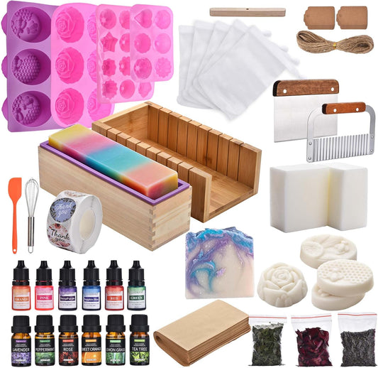 Soap Making Kit for Adults - All-in-One Supplies with Goat Milk Base, Silicone Molds & 500+ DIY Accessories