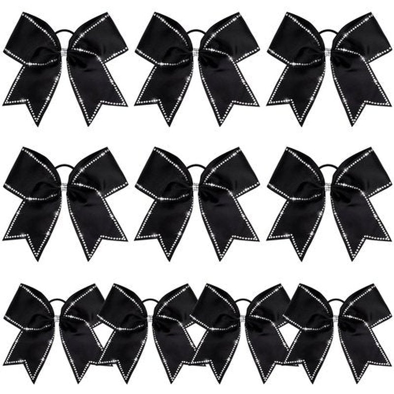 DEEKA 10 PCS 8" Rhinestones Large Cheer Hair Bows Glitter Cheer Ponytail Holder Handmade for Teen Girls Softball Cheerleader Sports -Black