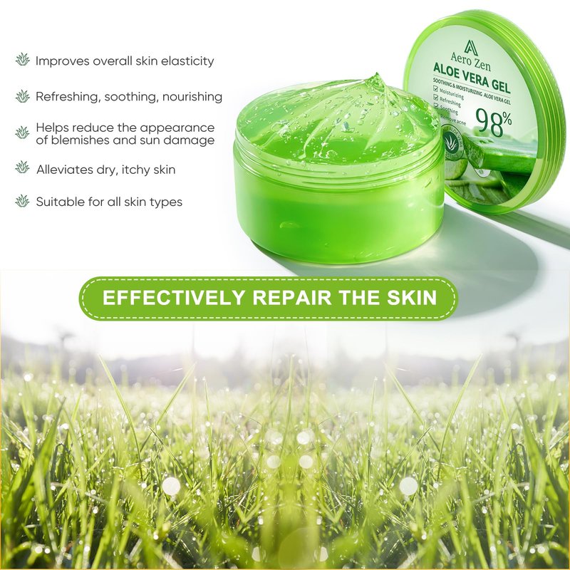 Aero Zen Organic Aloe Vera Gel for Face Made within 12 Hours of Harvest, 98% Pure Aloe Vera Gel for Skin, Scalp, & Hair, Soothing Aloe Face Moisturizer, Multipurpose Skin Care（20oz）