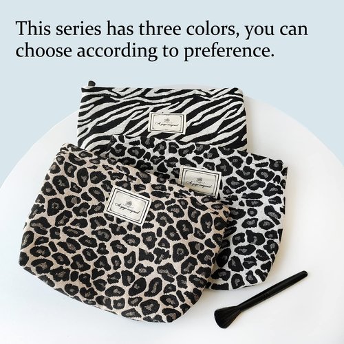 STARDW Cosmetic Bags Makeup Bags for Women and Girls,Travel Makeup Bag Large Capacity Canvas Makeup Bag,Makeup Organizer Bag Zipper Pouch (Brown Leopard)