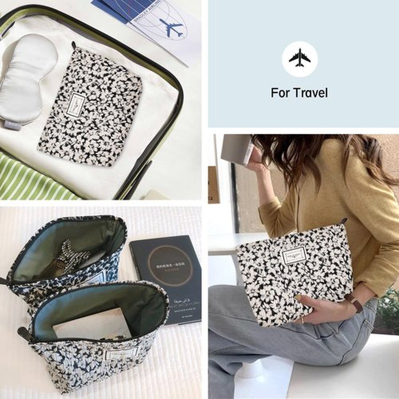 STARDW Floral Cosmetic Bags Makeup Bags for Women and Girls,Travel Makeup Bag Large Capacity Canvas Makeup Bag,Makeup Organizer Bag Zipper Pouch (White Flowers)