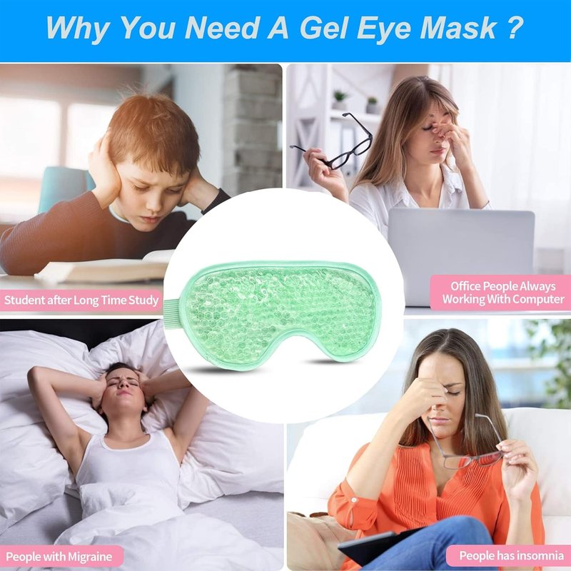Gel Eye Mask - Reusable Cold Therapy Bead Mask for Puffiness, Dark Circles & Stress Relief | 2-Pack Green