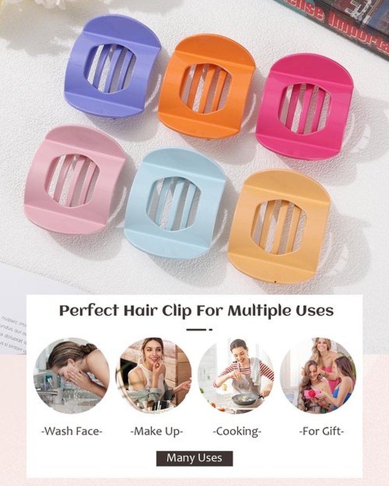 6 PCS Flat Hair Clips for Women Medium Non-slip Flat Claw Clip Strong Grip Hair Claw Clips Hair Barrettes for Thin Hair (Orange+Lavender+Pink+Ginger+Rose Red+Light Blue)