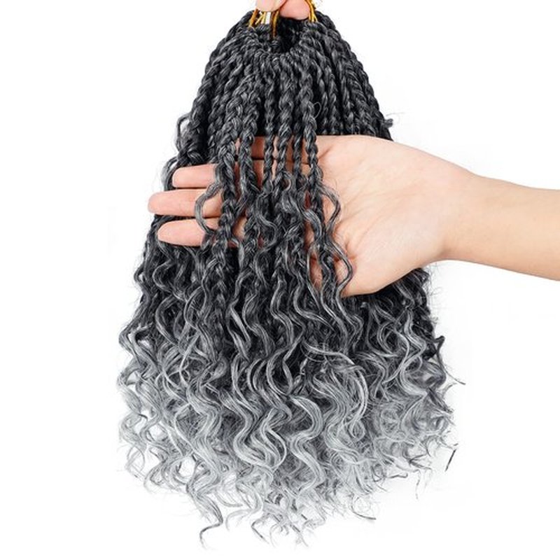 Goddess Box Braids Crochet Hair 10 Inch 8 Packs Pre-looped Bohemian Crochet Boho Box Braids With Curly Ends Grey 3X Crochet Braids Hair for Women Synthetic Braiding Hair (10inch,TGRAY)