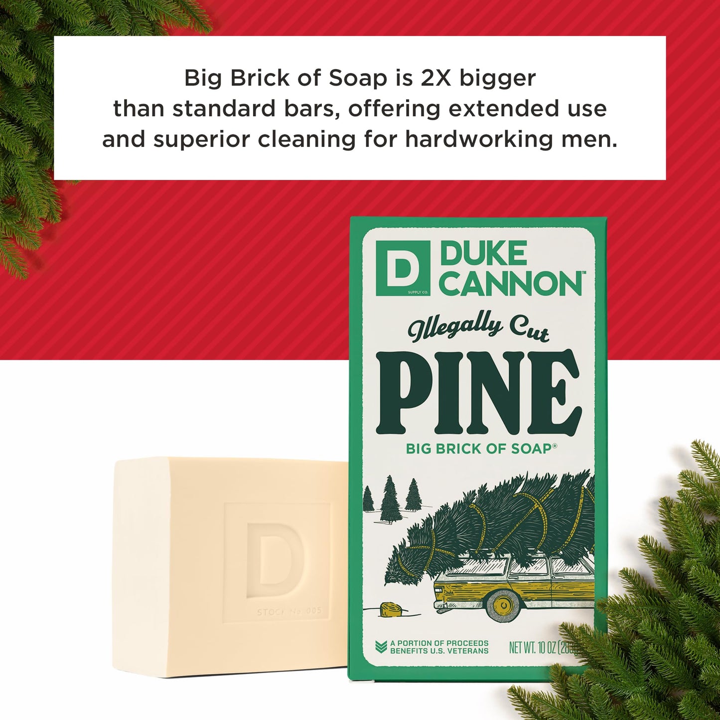Duke Cannon Supply Co. Big Brick of Soap Bar for Men Holiday Edition - Illegally Cut Pine (Fresh Split Pine Scent), 10 oz. (6 Pack)