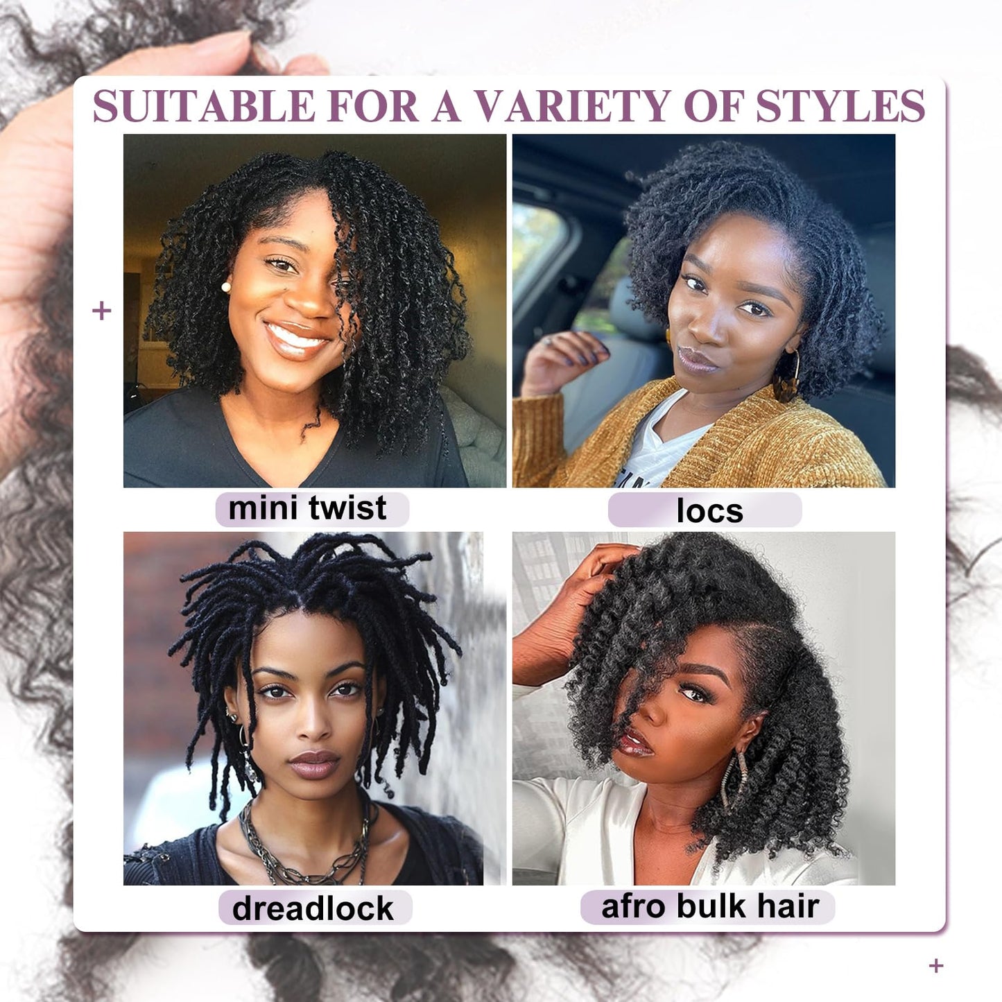 ADIASAI Afro Kinky Bulk Curly Human Hair 20 Inch 30g for Permanent Micro Locs Mini Kinky Twist Braids Loc Extensions Dreadlock Extensions Repair Locs Can Be Bleached Dyed (20inch, Natural Black)