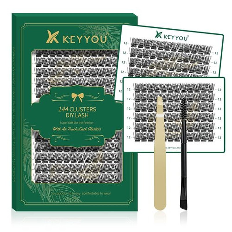 Lash Clusters 144pcs Individual Lashes D Curl 10mm Eyelash Clusters KEYYOU Air Touch Cluster Lashes Super Lightweight Soft Wispy Comfortable Easy DIY at Home(Air02-D-12mm)