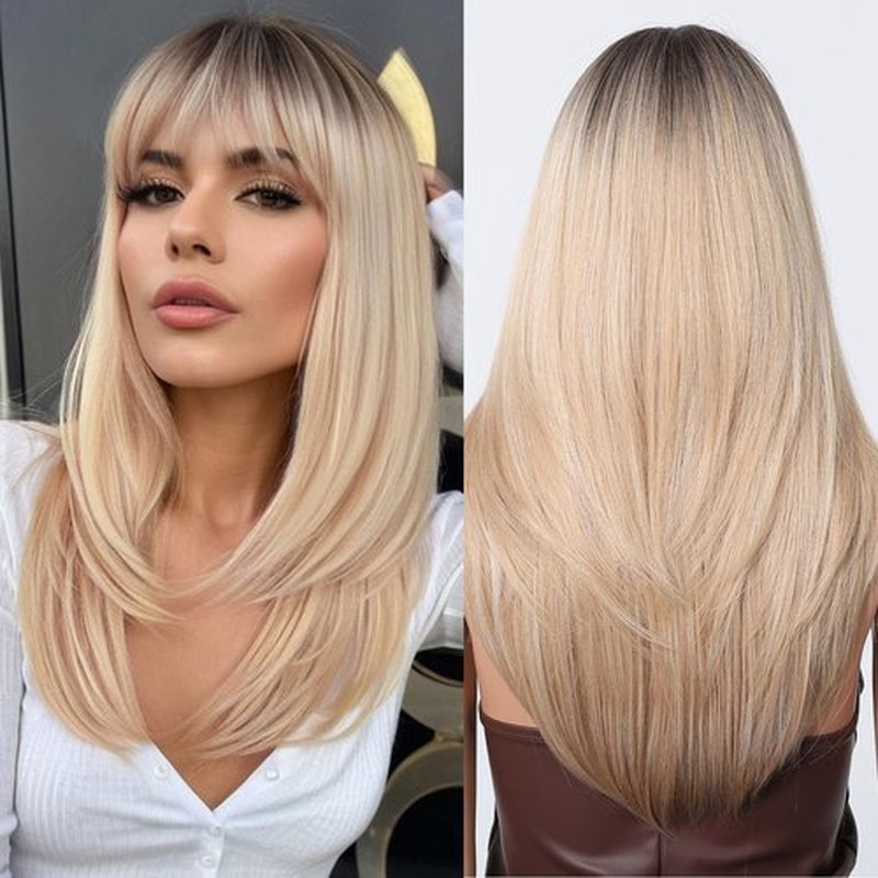 testar Long Blonde Straight Wig for Women Ombre Platinum Wigs With Bangs Synthetic Heat Resistant Wig Natural Looking For Daily Use