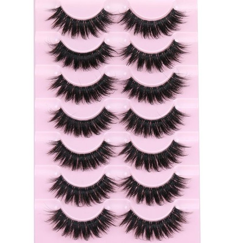 Focipeysa D Curl Lash Fluffy Volume Eyelash Thick False Eyelashes 16mm Lashes 8D Faux Mink Lash Dramatic Strip Eyelash Pack Lash that Look Like Extension 7 Pairs