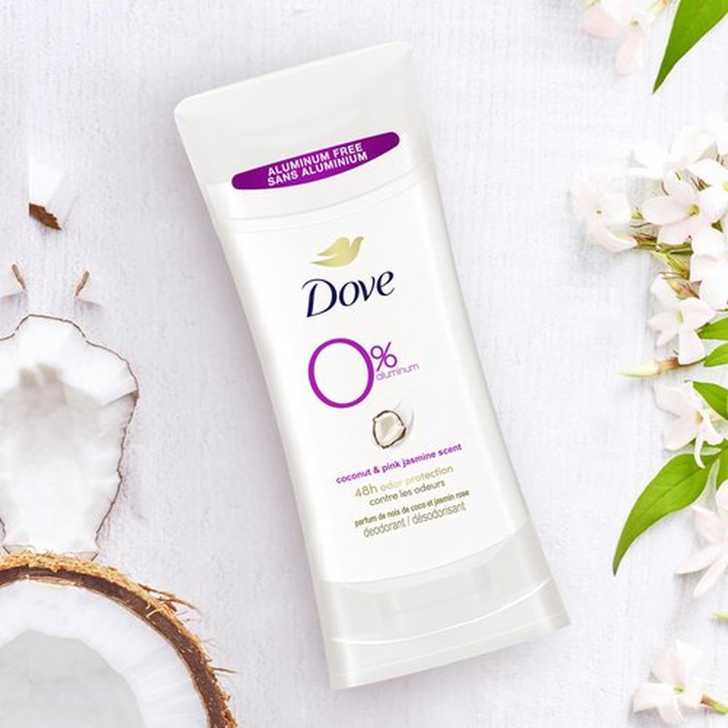 Dove 0% Aluminum Deodorant Stick Non-irritating Deodorant for Underarm Care Coconut and Pink Jasmine Kindest Aluminum Free Deodorant 2.6 oz