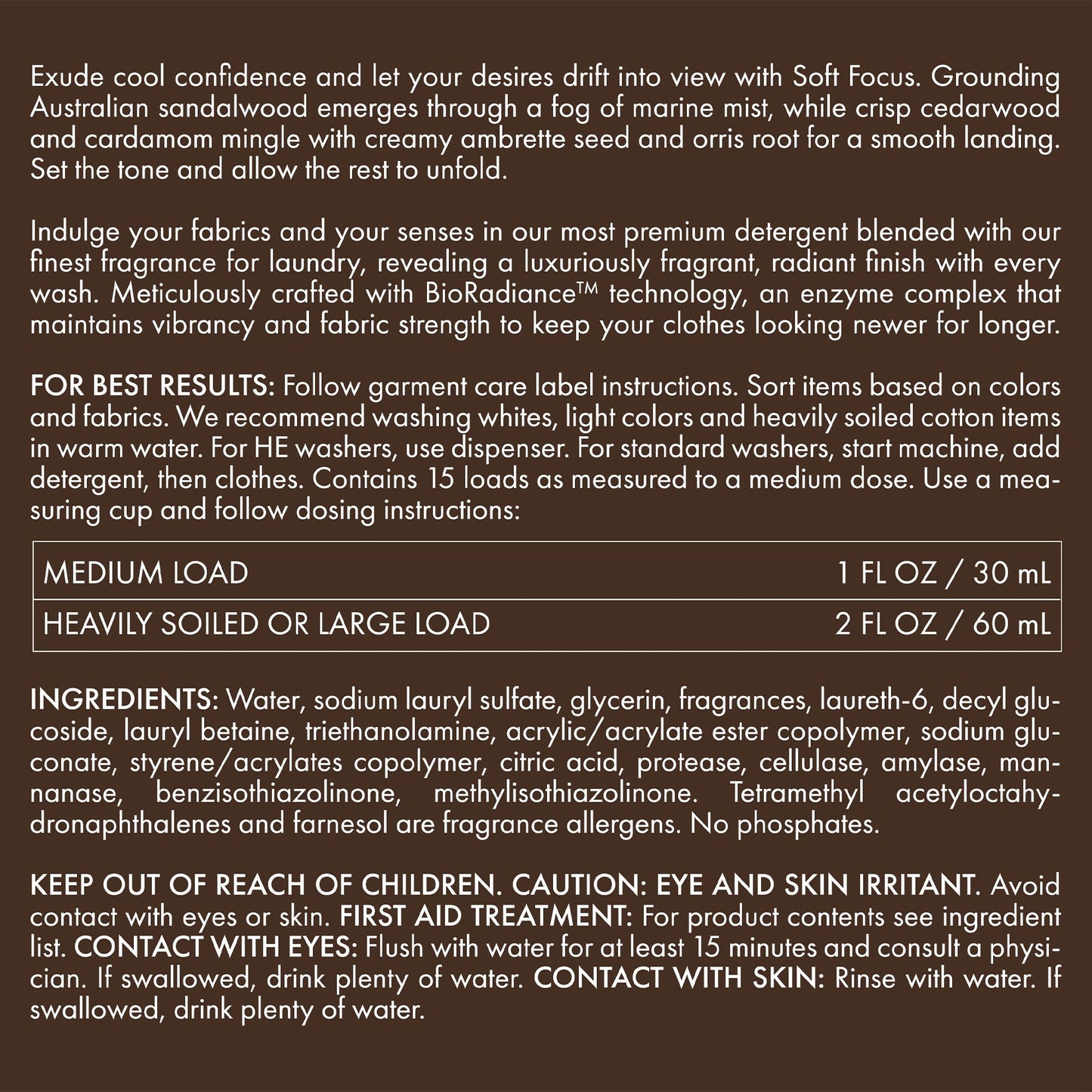 The Laundress Soft Focus Luxury Laundry Detergent, Long-Lasting White Santal Fragrance up to 7 Days of Scent, BioRadiance Enzyme Technology, Keep Clothes Vibrant for Longer, USDA Biobased, 15 Loads