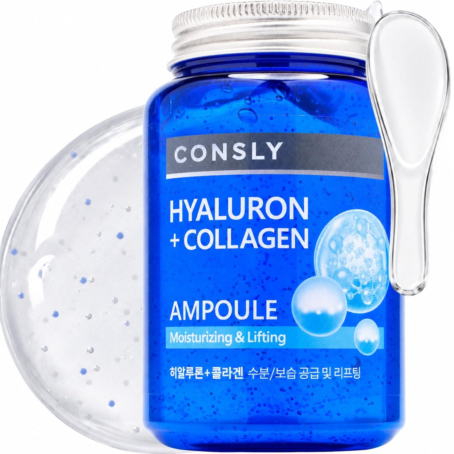 CONSLY Hyaluronic Acid & Collagen Ampoule - 3-in-1 Toner Essence Serum, Hydrating Gel Serum for Face & Neck, Lightweight Moisturizing Korean Skincare, Supersize 250 ml / 8.45 fl oz