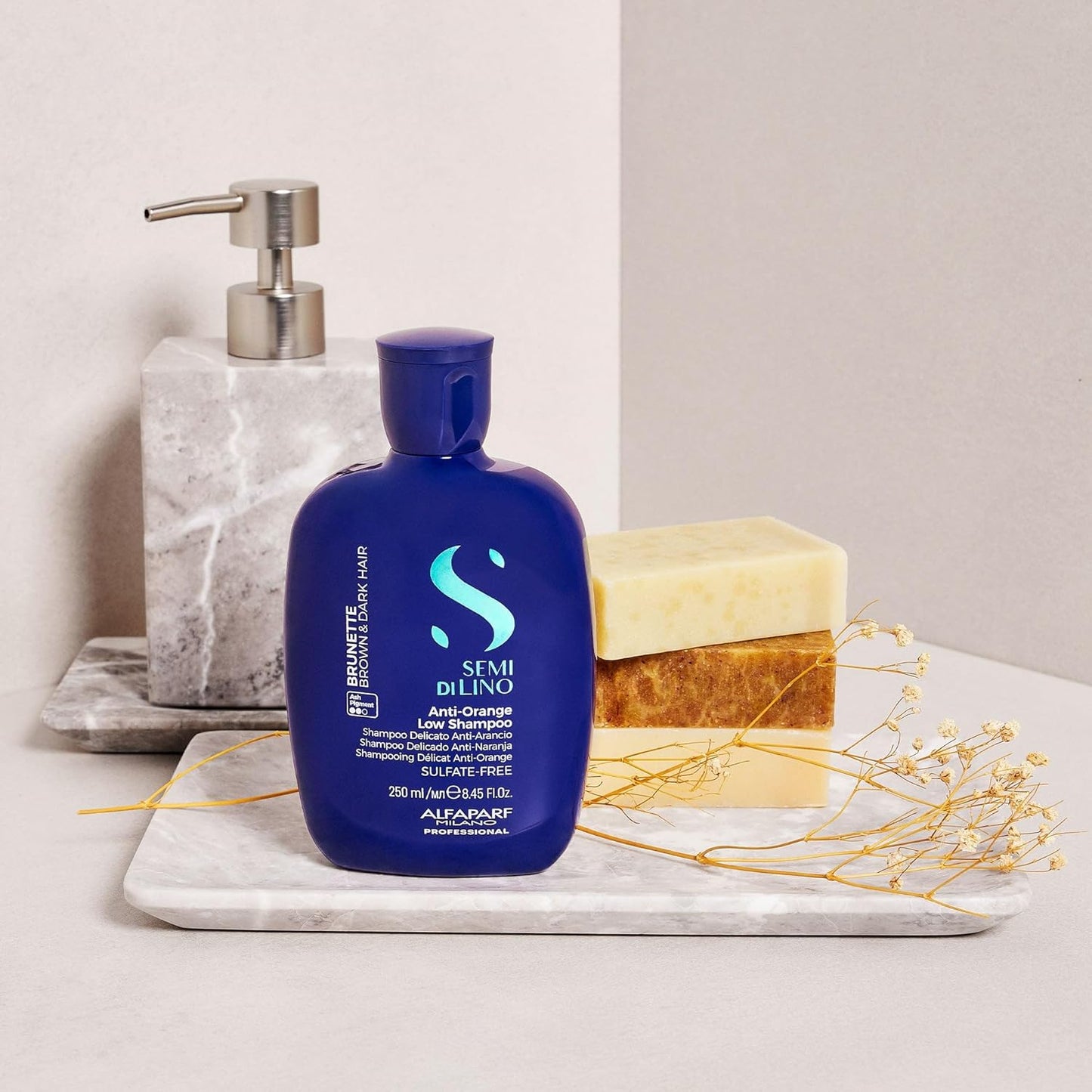 Alfaparf Milano Semi Di Lino Blue Shampoo for Brown & Dark Hair - Sulfate-Free, Brass Neutralizing (8.45oz)