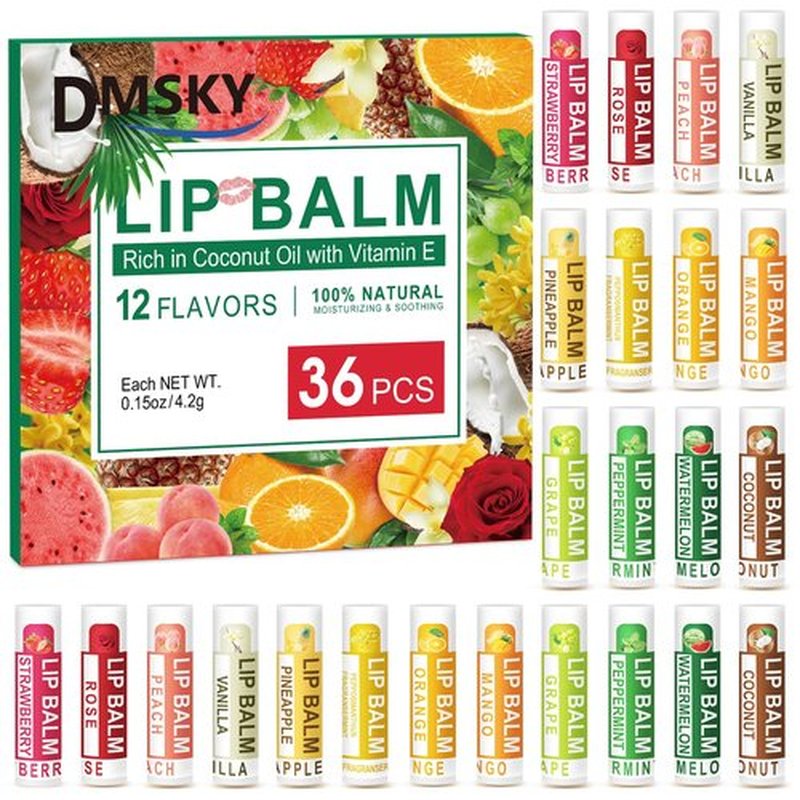 DMSKY 36 Pack Lip Balm, Natural Lip Balm Bulk with Vitamin E and Coconut Oil, Lip Care Product, Moisturizing Soothing Chapped Lips
