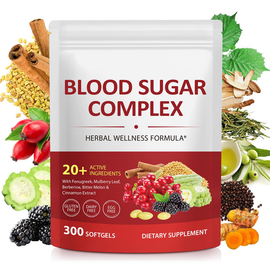300 Softgels Blood Sugar Complex Supplement | 20+ Active Herbs-Berberine, Cinnamon, Bitter Melon, Mulberry Leaf, Fenugreek, Vitamins for Energy Level, Vitality Support | Clean Formula