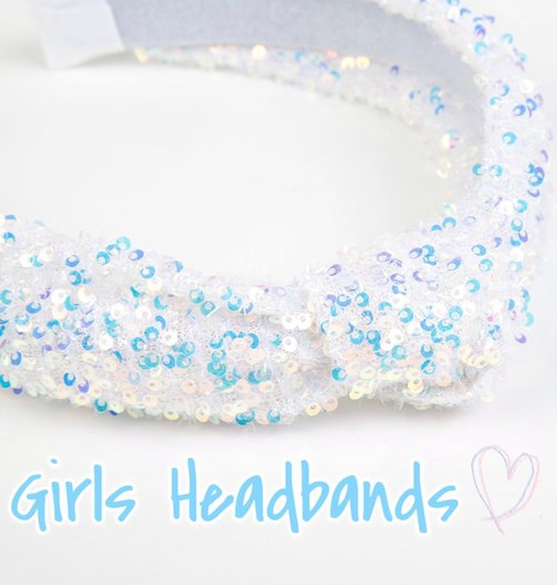 Headband for Girls Fancy Sequin Knotted Girls Headband, Cute Hair Accessories for Girls Birthday Girl Headband, White Head Bands for Girls Hair Kids Stocking Stuffers