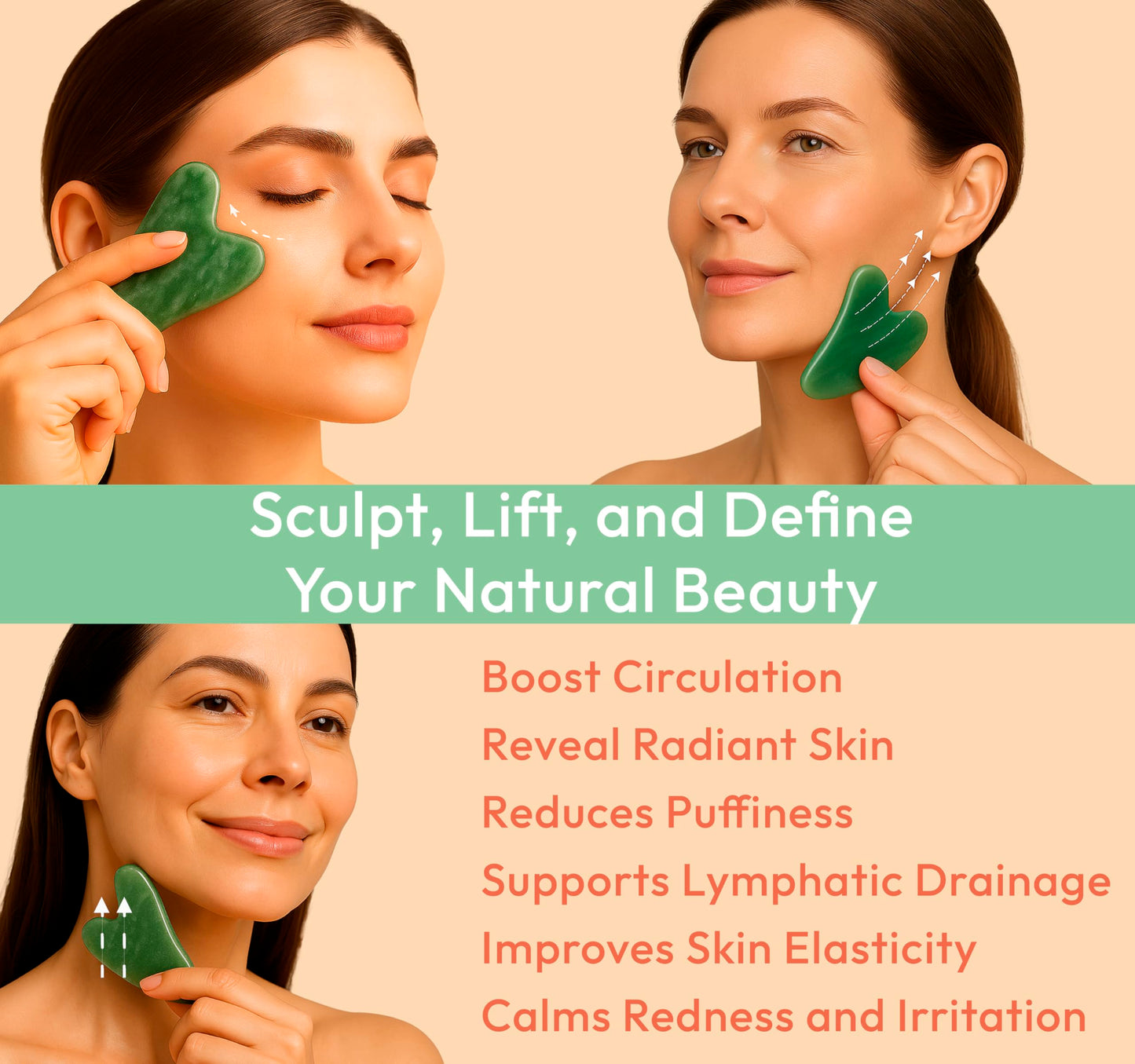 DoSensePro Real Jade Gua Sha Facial Tool, Heart-Shaped Stone, Gift-Boxed